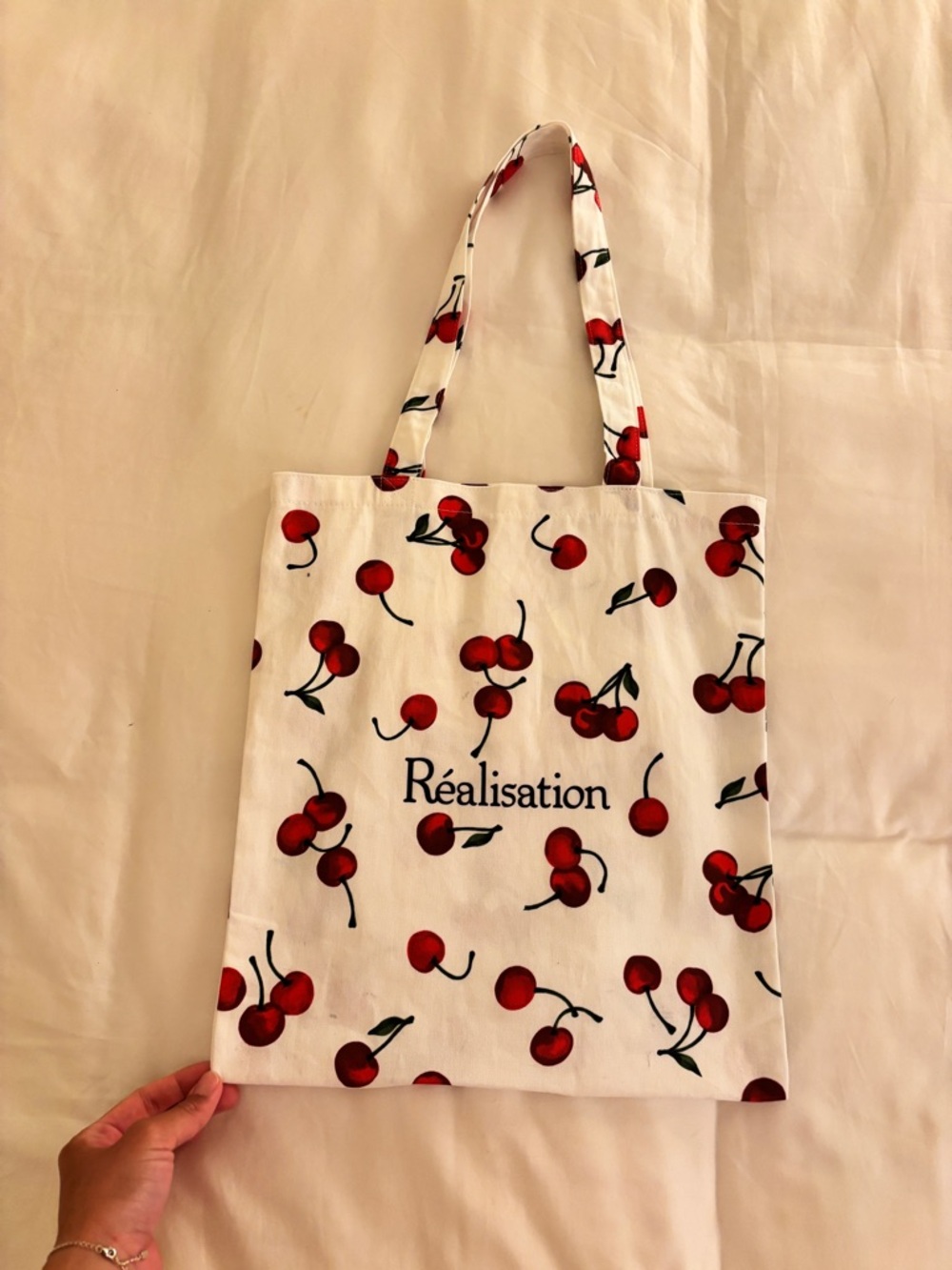 Realisation Par White Tote with Red Cherry Print